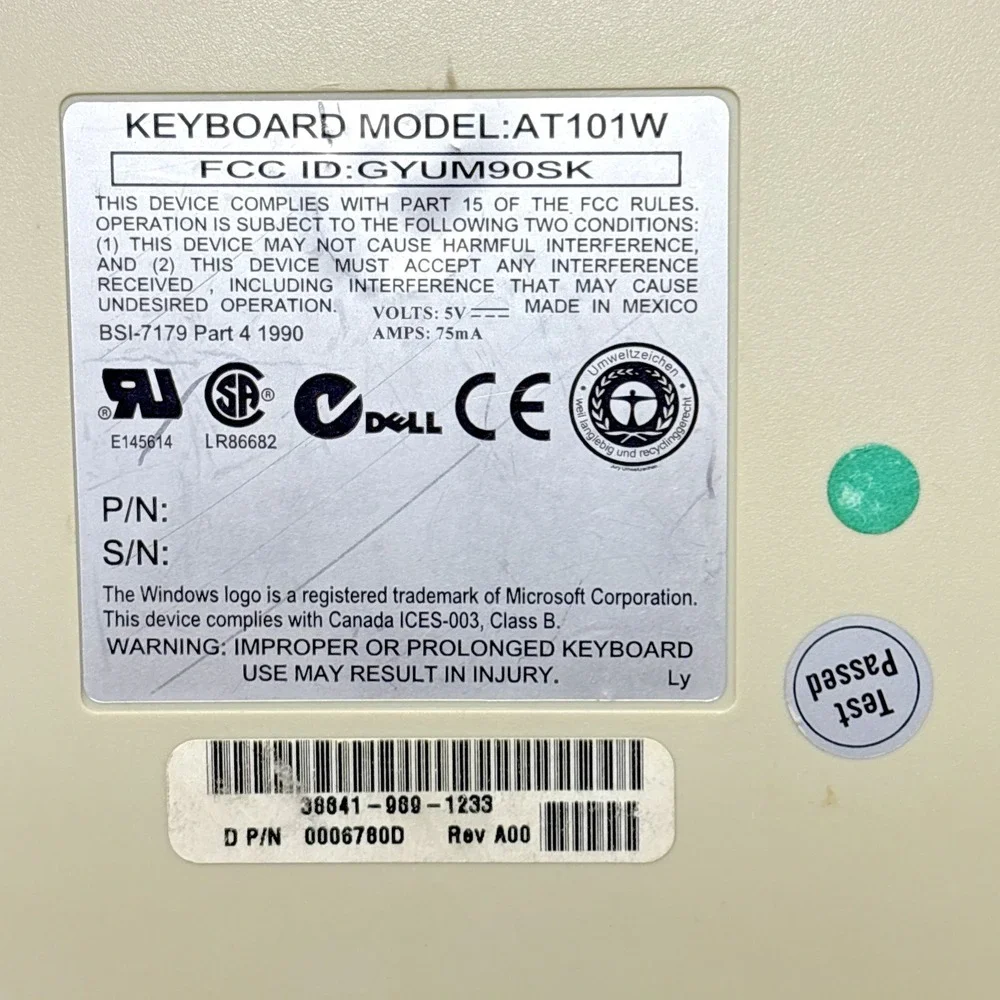 Vintage‎ Dell AT101W Keyboard Wired Mechanical GYUM90SK PS/2